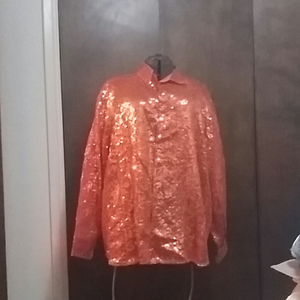 Orange sequin long sleeve blouse by Simrin